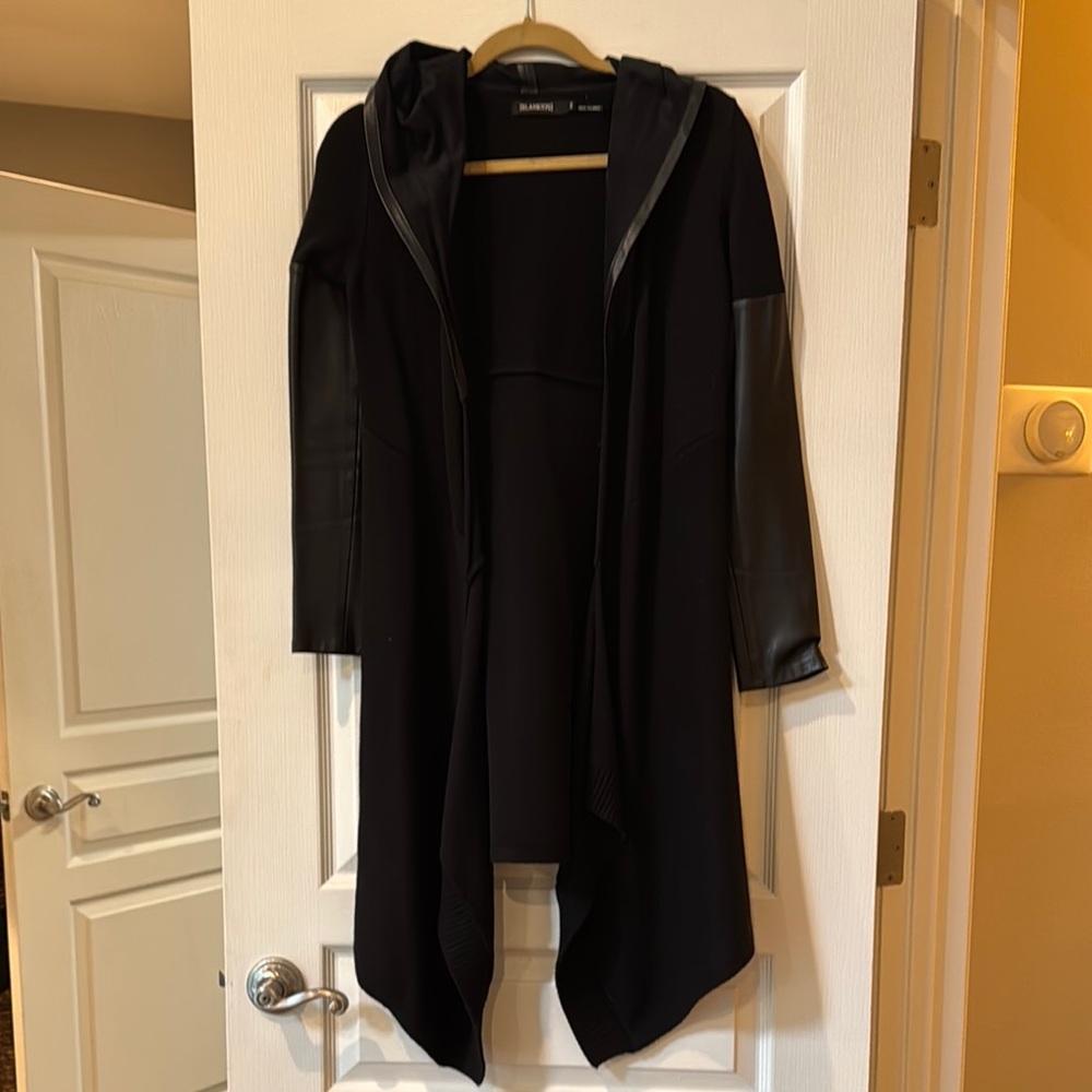 Blank NYC Black Trench Coat Elegant Waterfall Design